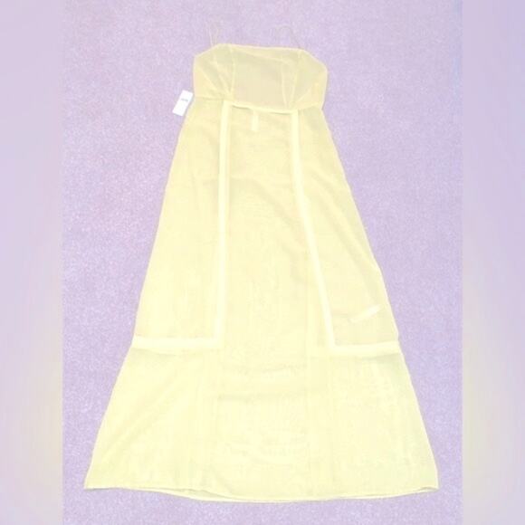 BY ANTHROPOLOGIE Y2K Fully Sheer Slip Dress Sz. 4 Chartreuse Feminine Coquette - Picture 2 of 12